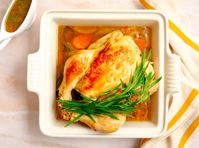 roast the whole chicken in a baking dish