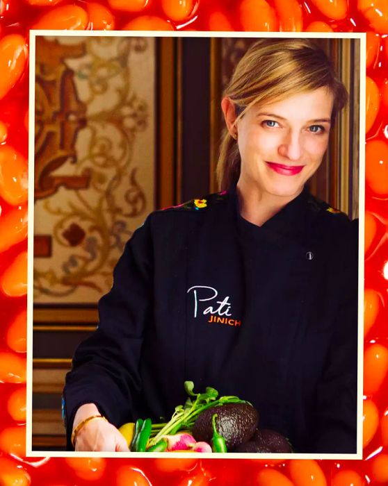 A picture of Pati Jinich wearing a black chef's uniform