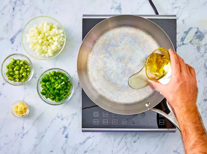 Heating oil in a skillet