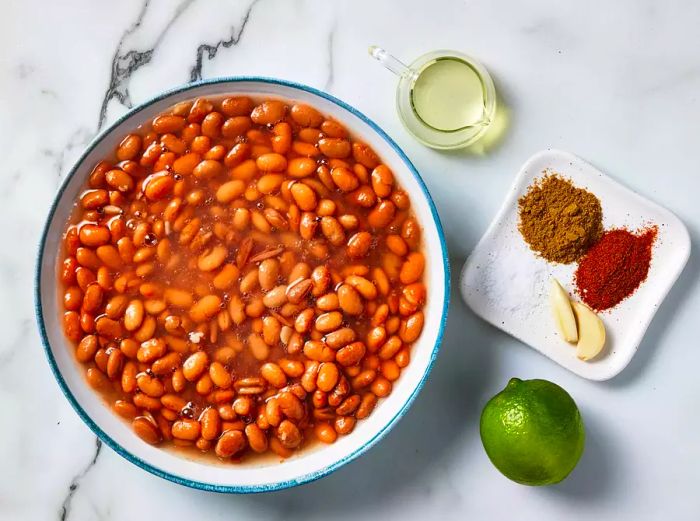 all ingredients ready for making refried beans