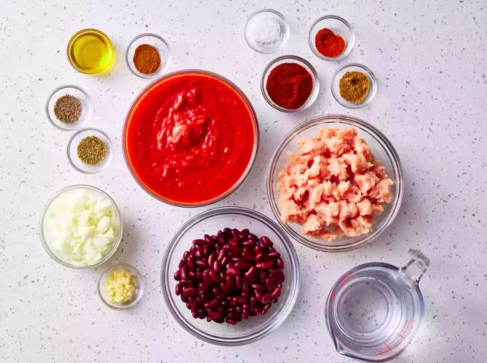 Ingredients for making a simple turkey chili