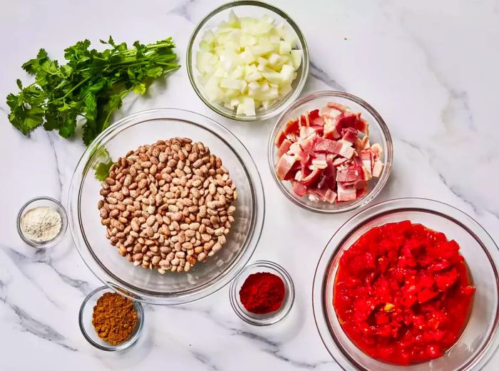 Ingredients needed to make pinto beans with Mexican-style seasonings