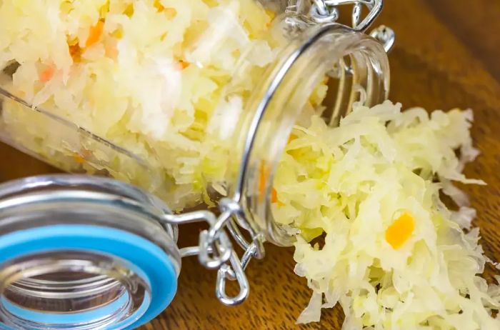 Homemade sauerkraut in a jar