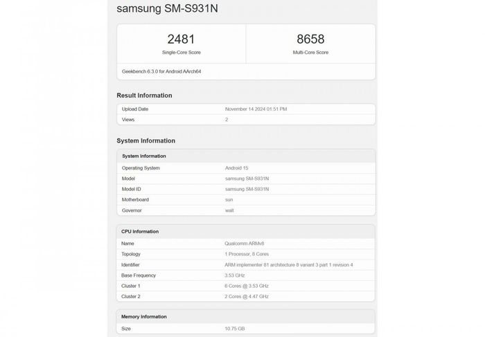 Hiệu năng của Galaxy S25 đã bị lộ trên Geekbench