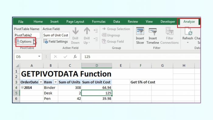 Cách tắt tính năng GETPIVOTDATA