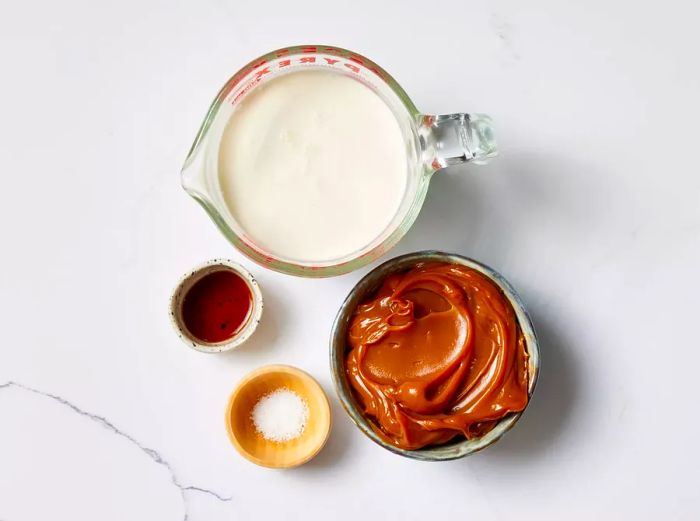 Dulce De Leche Ice Cream ingredients on a countertop