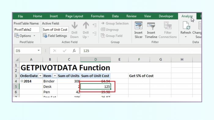 Tắt tính năng GETPIVOTDATA