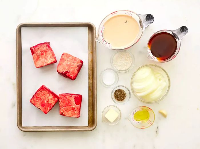 All ingredients are ready to cook the beef short ribs.