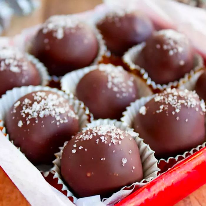 Salted Dark Chocolate Hazelnut Caramel Truffles