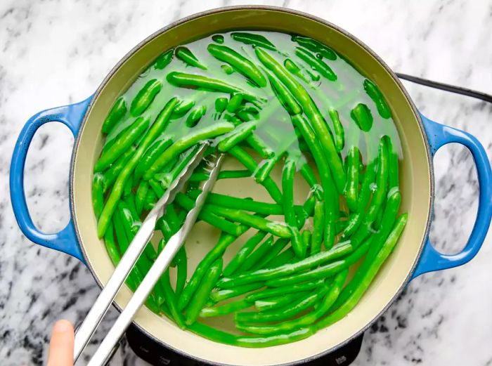 Stir and boil the green beans