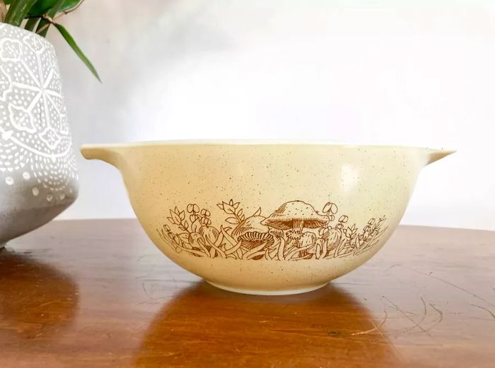 Vintage mushroom-themed mixing bowls with a delicate pencil-drawn design