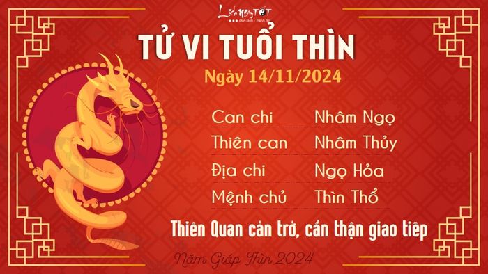 Tử vi hàng ngày 14/11/2024 - Tuổi Thìn