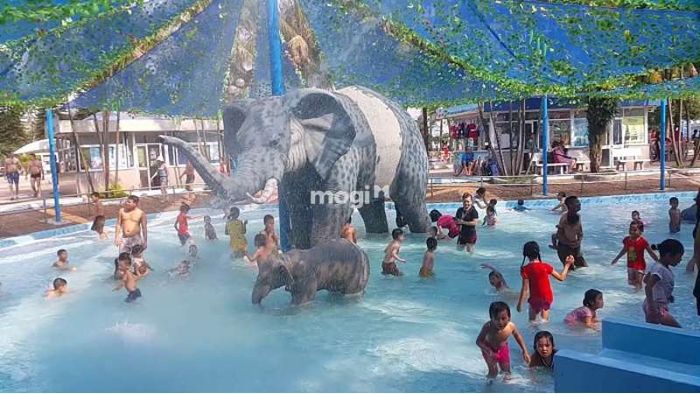 Bể Con Voi được thiết kế với hình dáng ngộ nghĩnh của một chú voi khổng lồ
