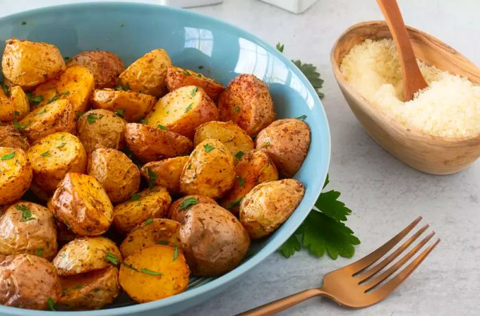 Air fryer roasted potatoes served in a bowl