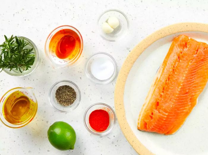 All the ingredients are ready to cook the Arctic Char.