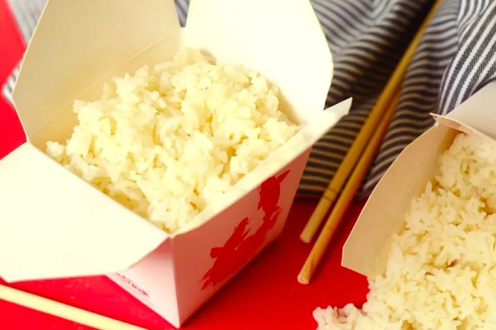 Takeout box filled with rice