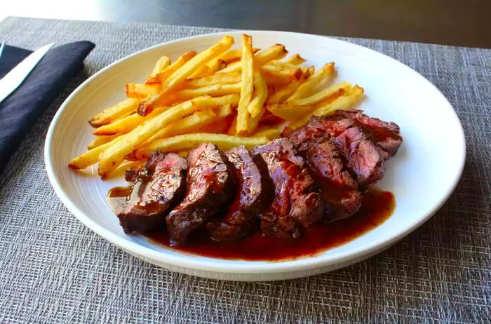 Butcher's steak served with fries