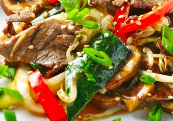 Beef stir-fry with a medley of fresh vegetables
