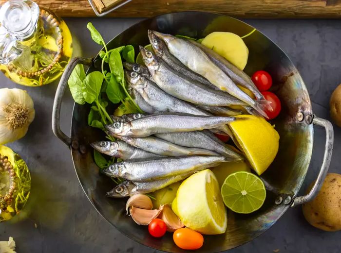 Fresh Sardines in a wok