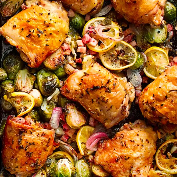 Sheet Pan Roasted Chicken Thighs with Brussels Sprouts