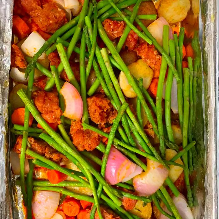 Sheet Pan Chorizo with Potatoes and Asparagus for Two