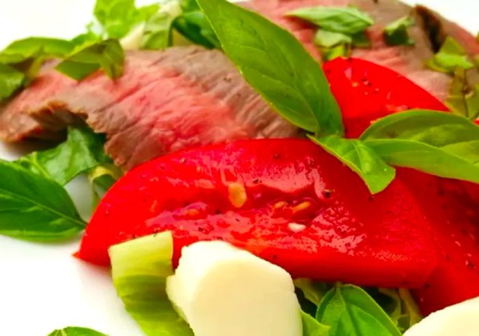 Caprese Salad with Grilled Flank Steak