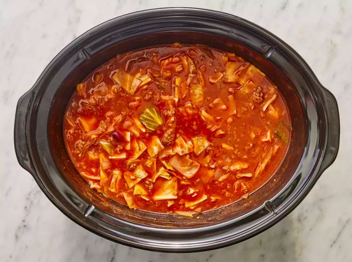 Beef and cabbage soup after slow cooking