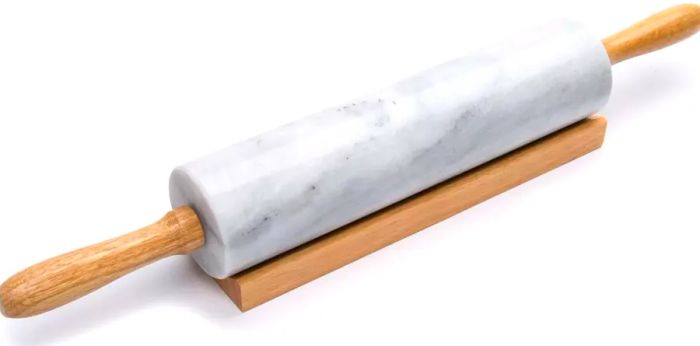 Fox Run White Marble Rolling Pin with Wooden Cradle