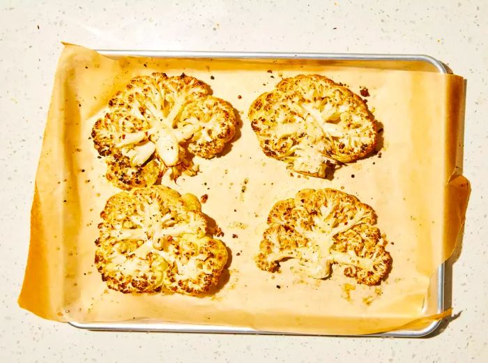 Cauliflower steaks are finished baking