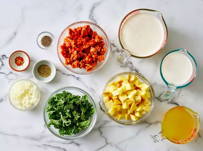 Ingredients for Sausage, Potato, and Kale Soup