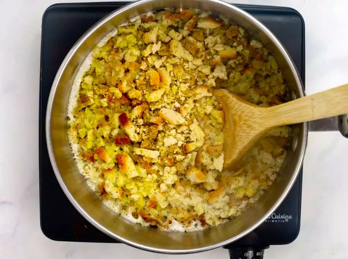 stuffing mixture in pot