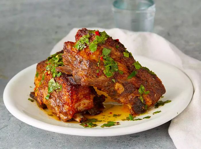 A plate of perfectly roasted lamb breasts