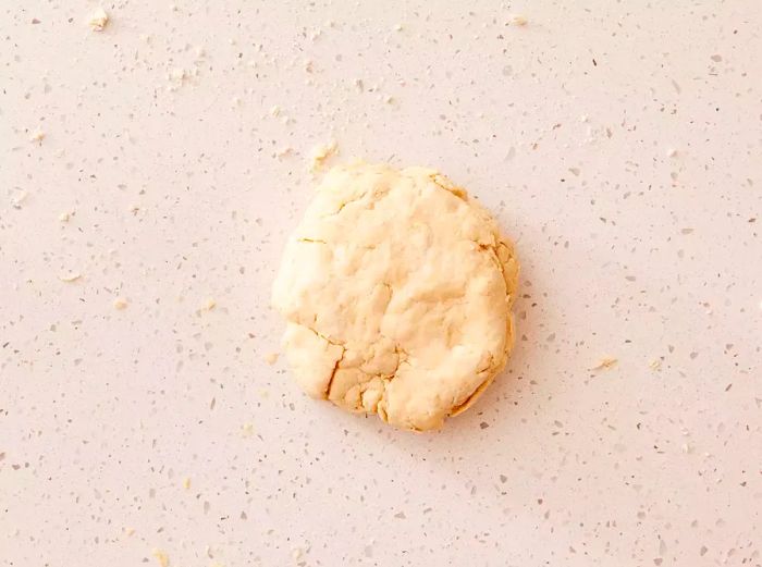 A small, compact disk of kneaded dough.