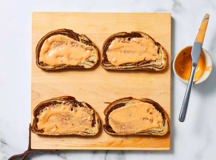 Thousand Island dressing spread across slices of bread