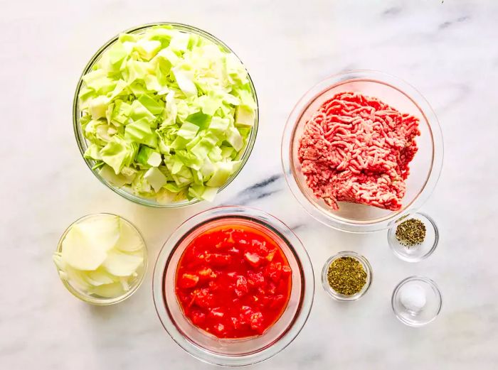 Ingredients for Ground Beef and Cabbage Dish