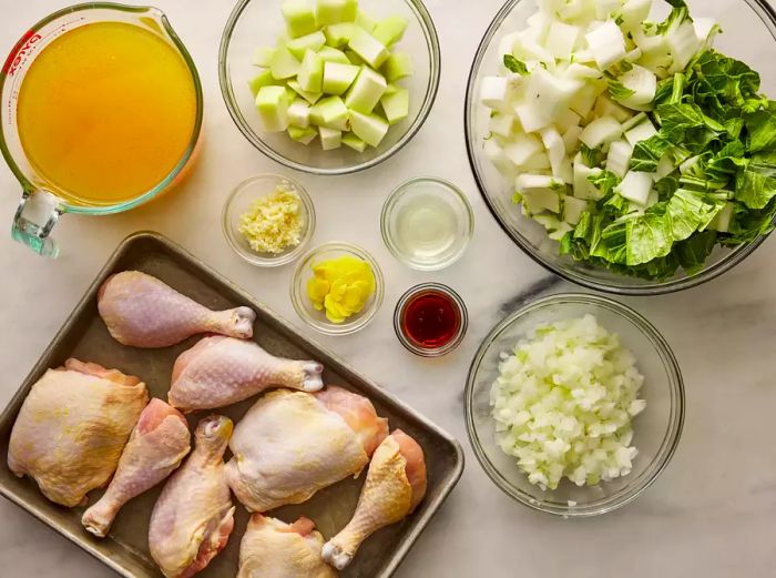 All ingredients are now ready to cook the chicken tinola.