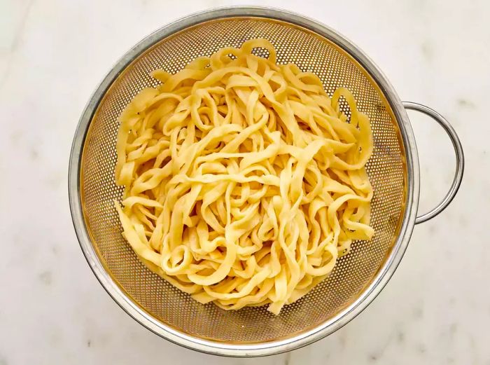 Egg noodles after being boiled in water