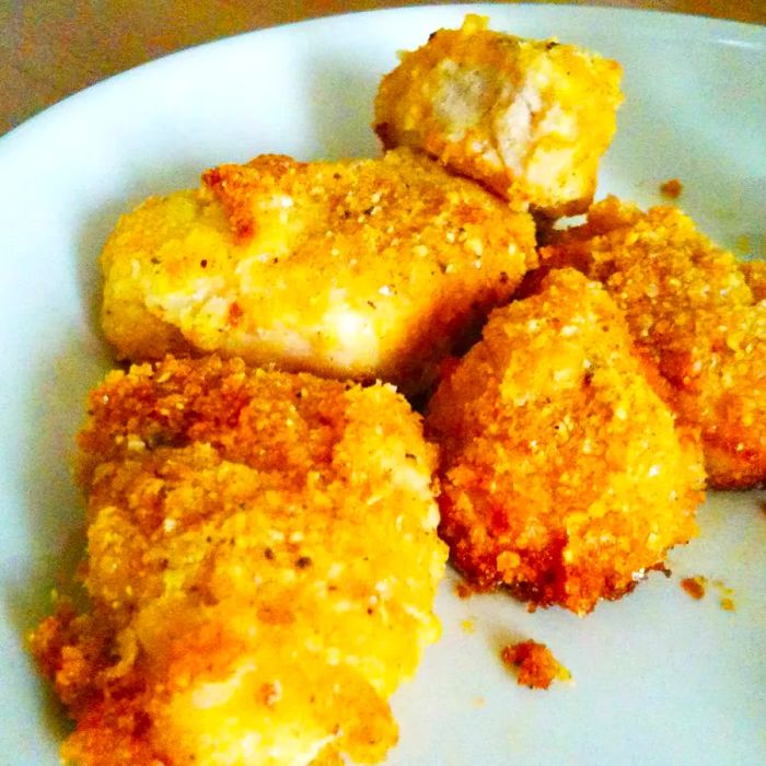 Close-up of Oven-Fried Parmesan Chicken served on a plate