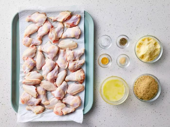 Ingredients for Oven-Baked Chicken Wings on the Counter