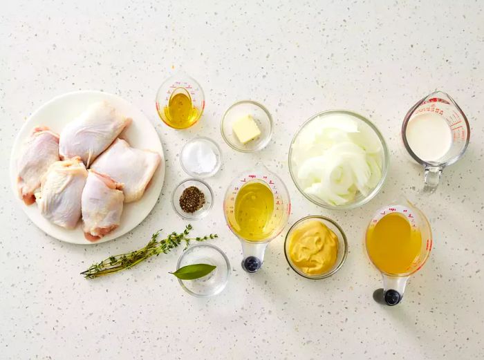 Dijon Chicken Ingredients on a clean white countertop