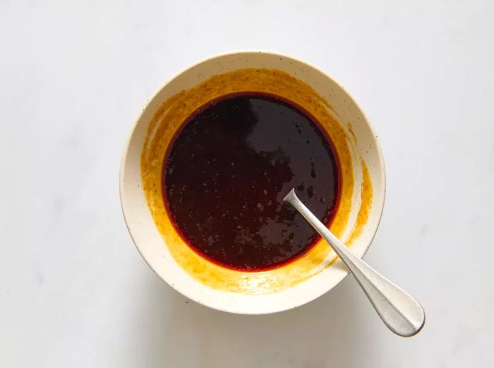 Sauce ingredients blended together in a bowl.