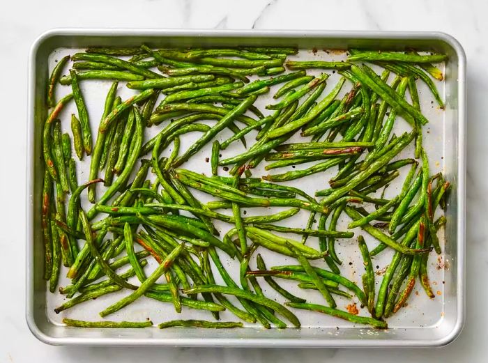 Green beans roasted to a perfect crisp-tender texture