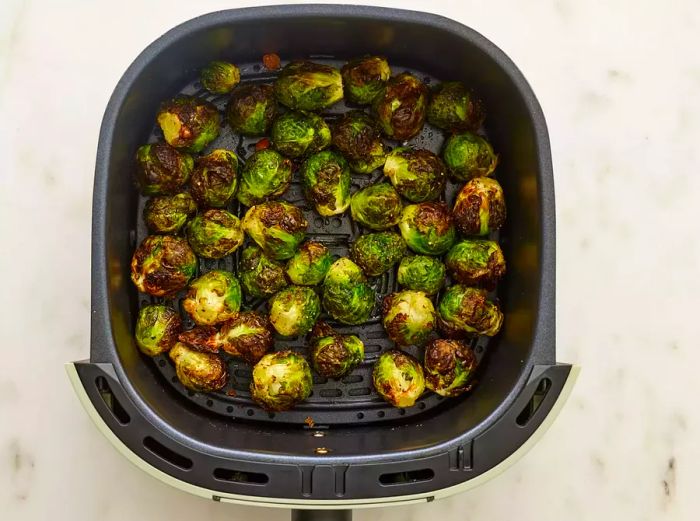 Brussels sprouts cooked to perfection in the air fryer