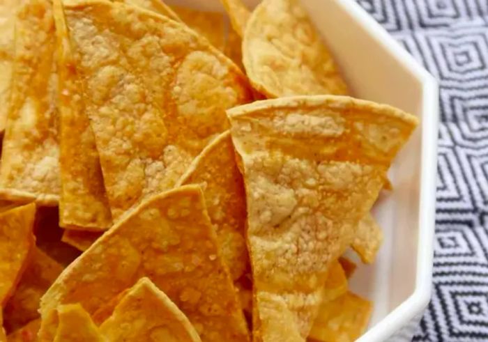 Close-up of corn tortilla triangles