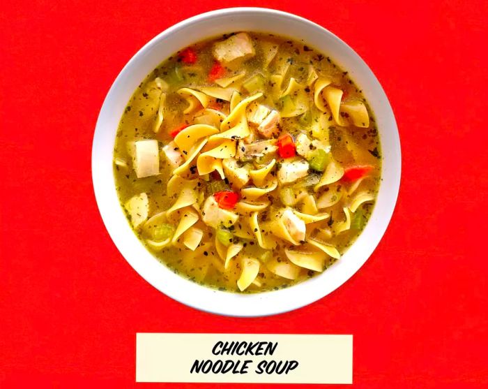 A comforting bowl of chicken noodle soup