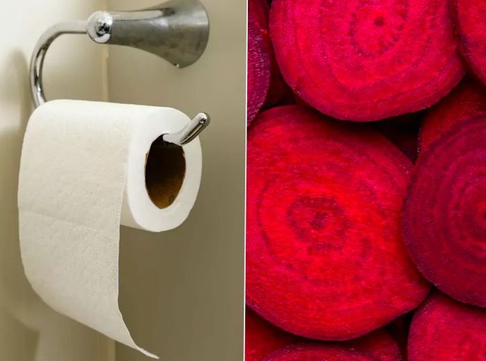 toilet paper on holder with sliced beets