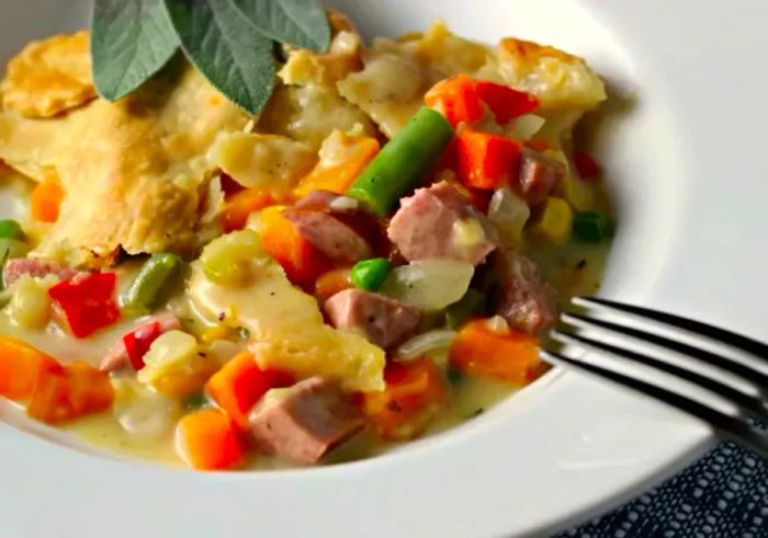 A comforting bowl of chicken pot pie