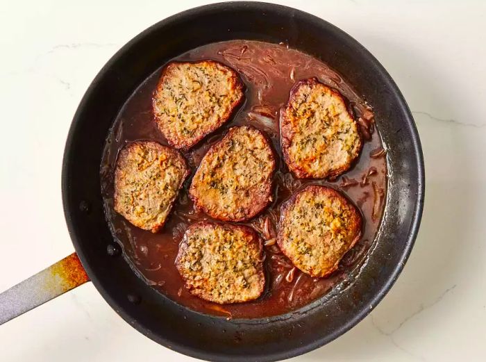 Steaks after simmering for an hour, ready to serve.