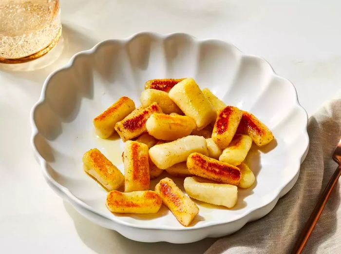 a bowl of crispy pan-fried gnocchi