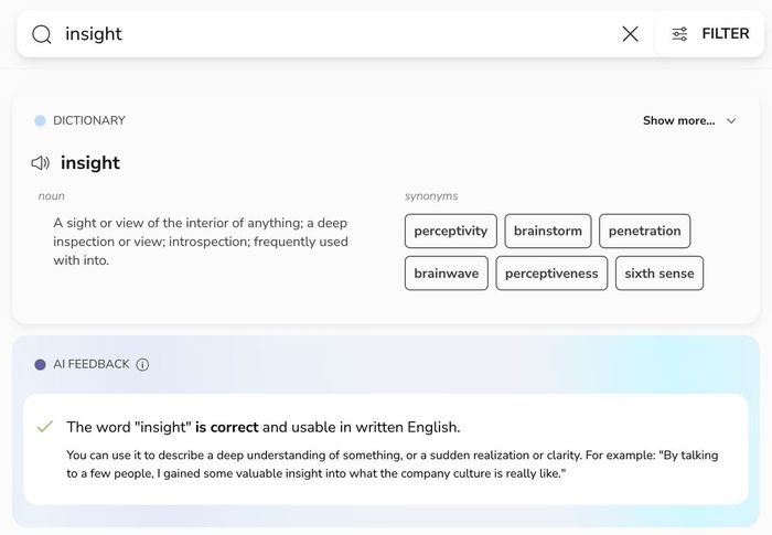 Ví dụ về định nghĩa của từ “insight”
